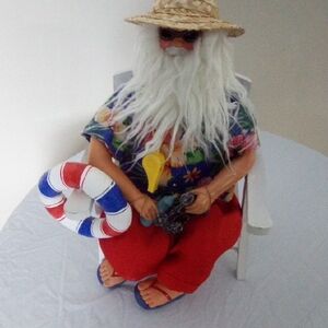 Tropical Santa Holiday Decor with Red Pants
